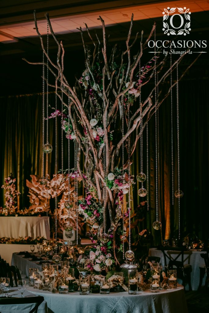 Focal Tree Garden Centerpiece with Orchid and Crystal Accents